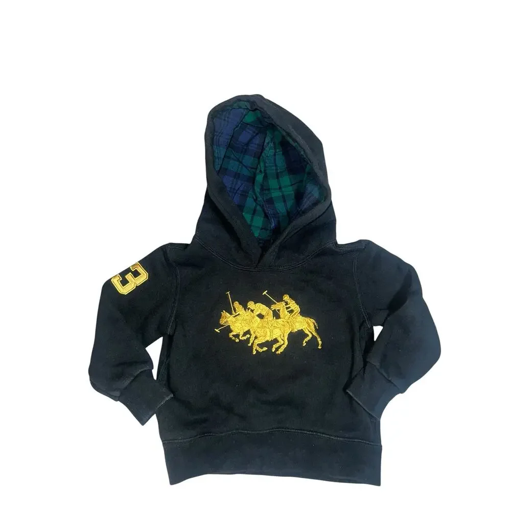 Polo Ralph Lauren Embroidered Triple Pony black hoodie sweatshirt toddler 2/2T